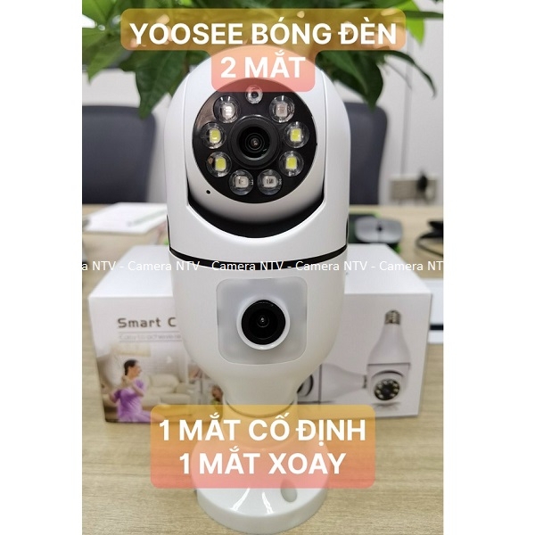 Camera bóng đèn 2 mắt IP WIFI Yoosee Bóng Đèn 8 LED thế hệ mới 3.0MP - xoay 360 độ