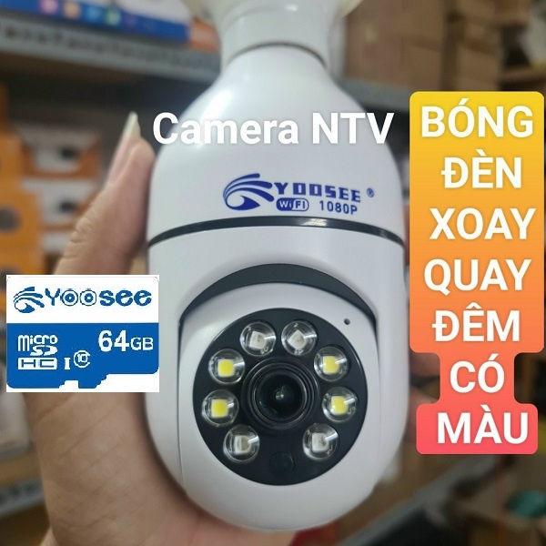 Camera ip WIFI Yoosee Bóng Đèn 8 LED thế hệ mới 3.0MP - xoay 360 độ + Thẻ nhớ 64G, xem đêm có màu, mẫu mới 2022