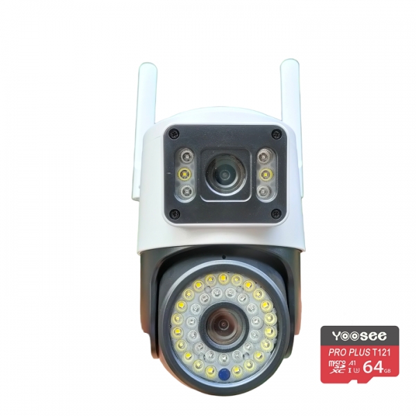 Camera yoosee ngoài trời PTZ 2 mắt Q42 6.0Mpx + Thẻ nhớ 64G siêu nét, góc rộng, đàm thoại 2 chiều, ban đêm có màu